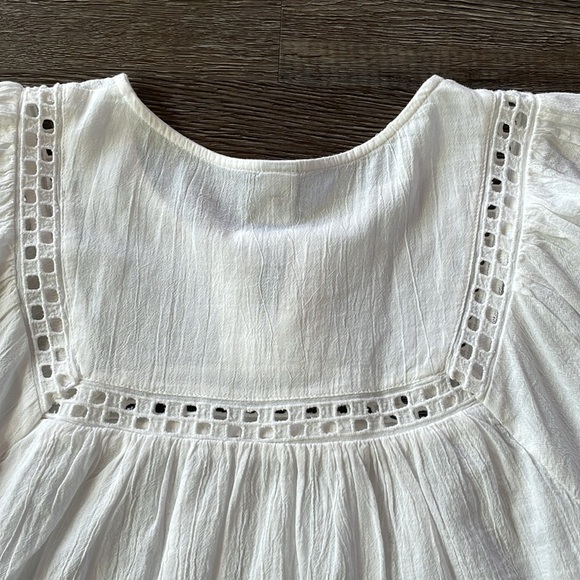 Old Navy White Gauze Notched Neck Balloon Puff Sleeve Short Top Size Small - Picture 10 of 12